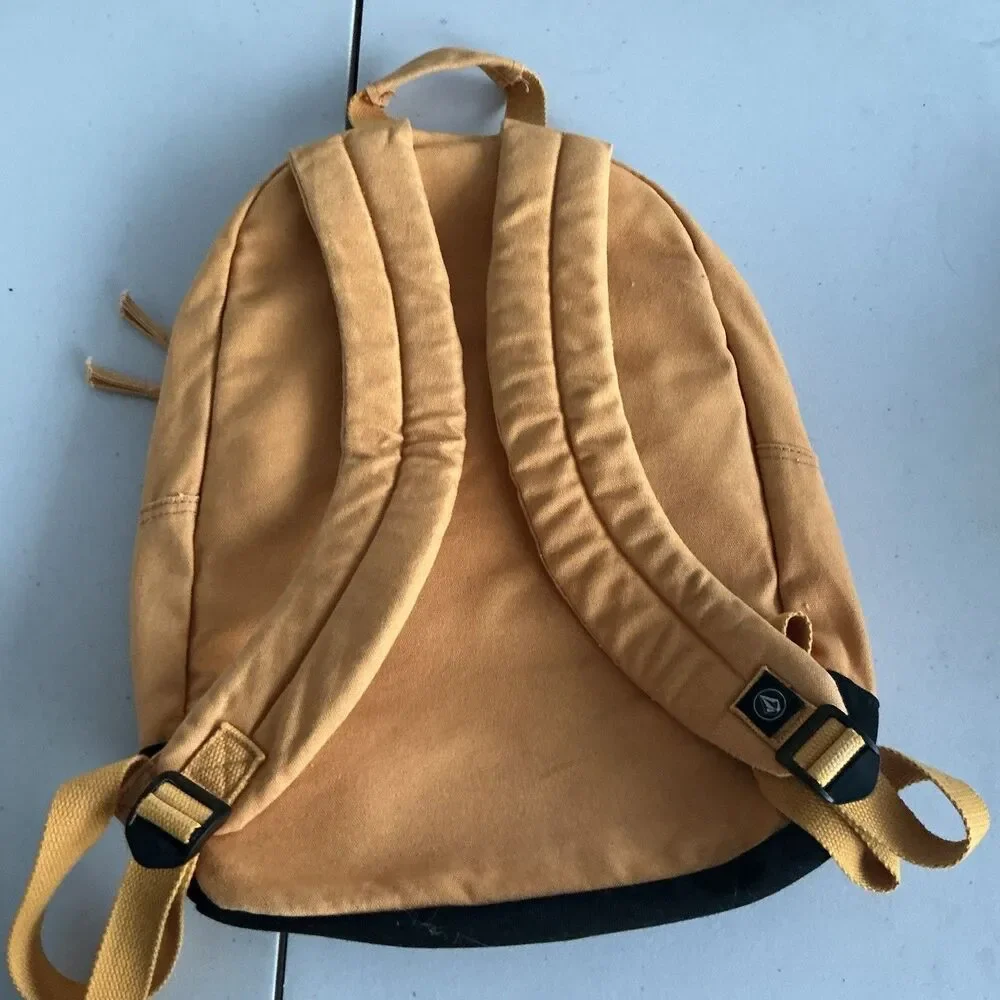 Volcom Backpack Tan Black Canvas Skate School Laptop Bag Embroidered Logo